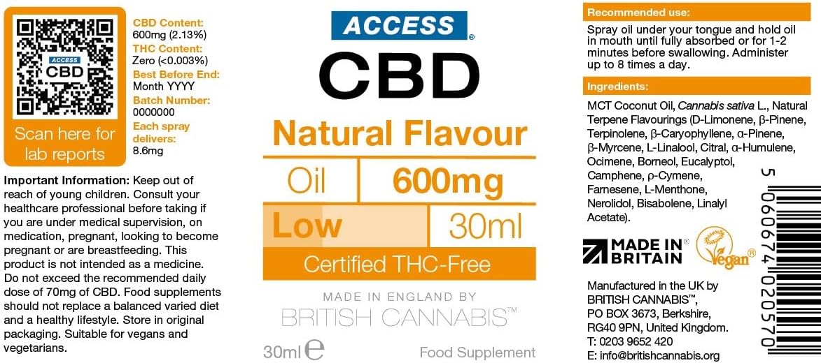 600mg Natural Flavour CBD Spray OIl Low Strength lab report