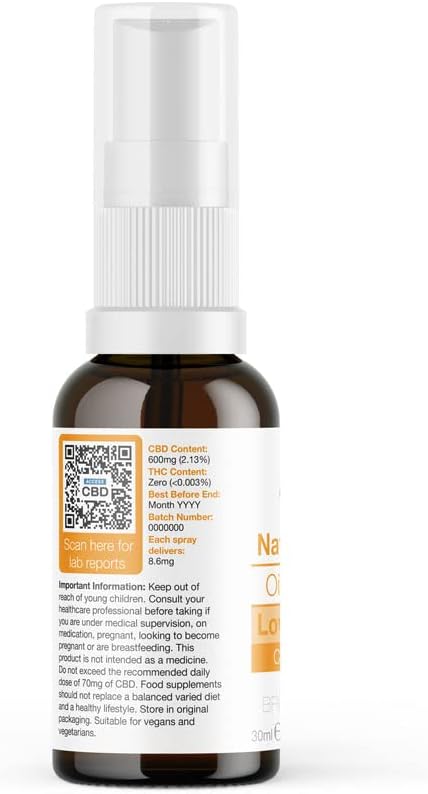 600mg Natural Flavour CBD Spray OIl Low Strength bottle back