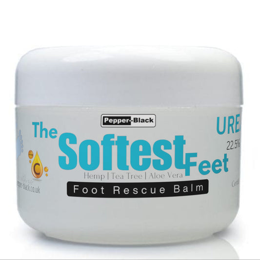 Urea and hemp foot balm in jar for cracked heels and dry skin