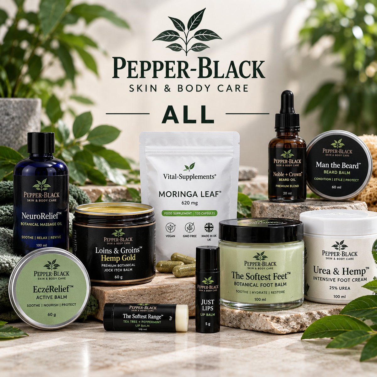 Pepper-Black Urea & Hemp Foot Balm Cream made in portishead UK