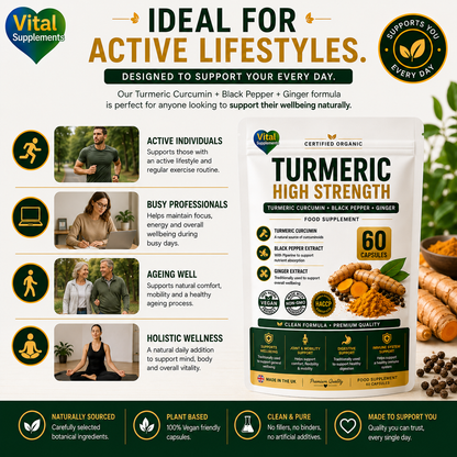 Turmeric + Black Pepper + Ginger - Includes Free Black Seed Oil - 60, 120, 180 Capsules High Strength Supplement