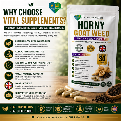 HornyGoatWeed Extract Powder 10:1 + Maca & Black Pepper | Libido Herbal Blend | Supplements