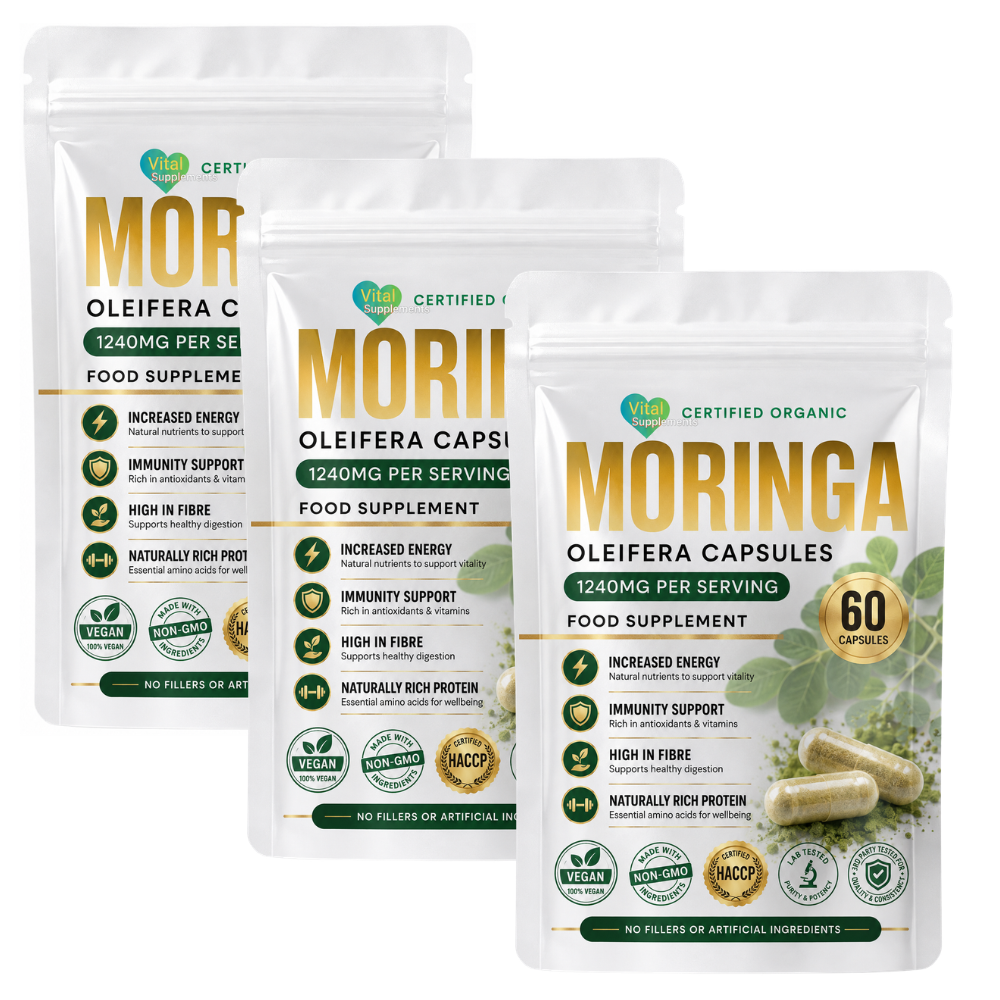 Moringa Capsules 1240mg | Organic Moringa Oleifera Leaf | High Strength Supplements