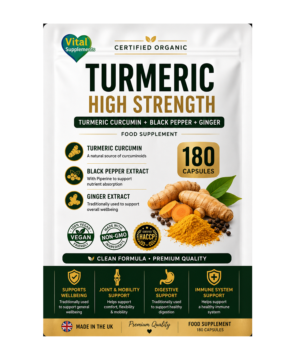 Turmeric + Black Pepper + Ginger - Includes Free Black Seed Oil - 60, 120, 180 Capsules High Strength Supplement