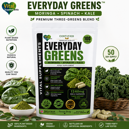 Everyday Greens Moringa Spinach and Kale capsules 1240mg daily blend 100 capsules