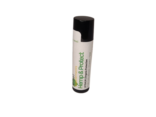Lip balm with a black cap and white body on a white background