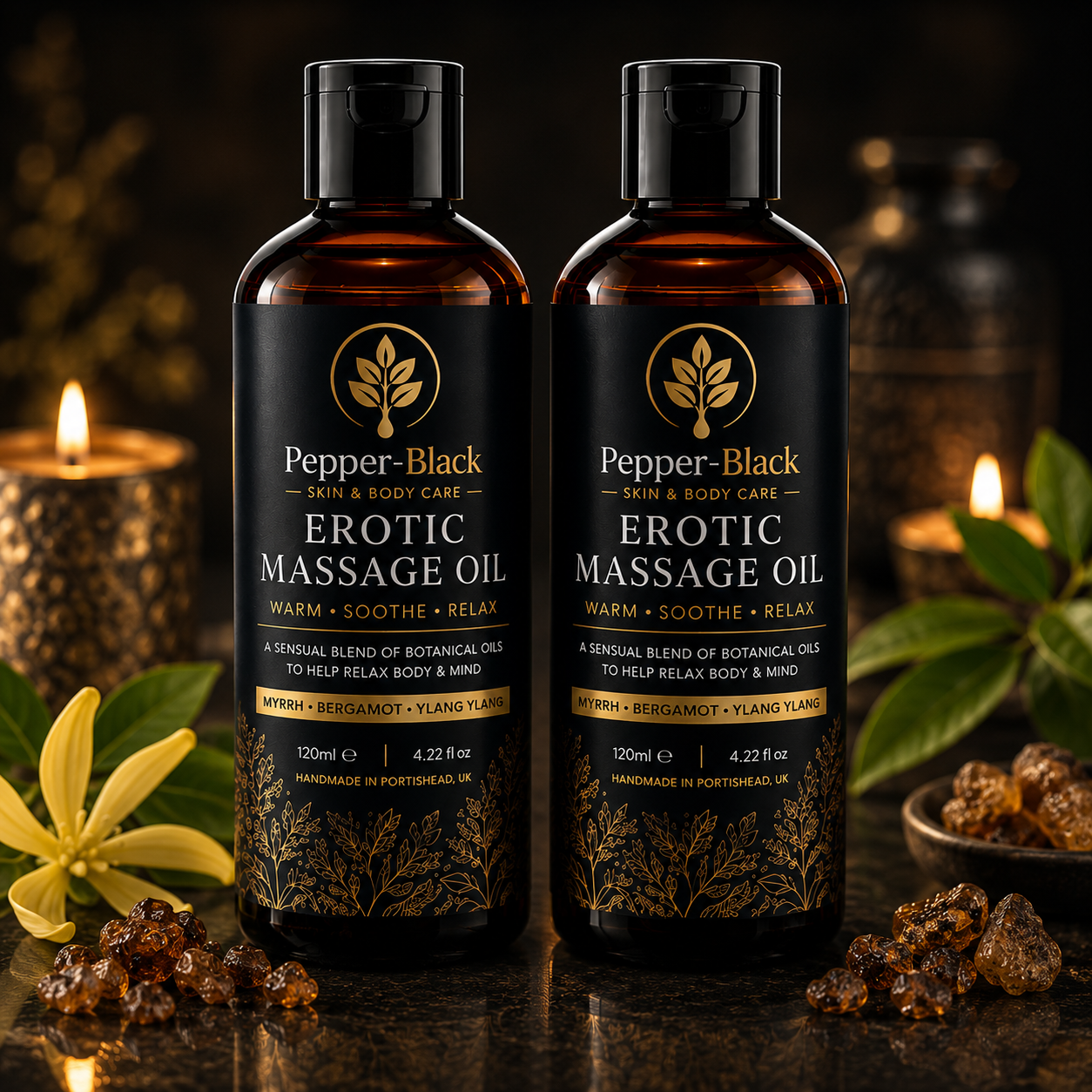 Sensual Erotic Massage Oil – Myrrh, Bergamot & Ylang Ylang | Relaxing Aromathera
