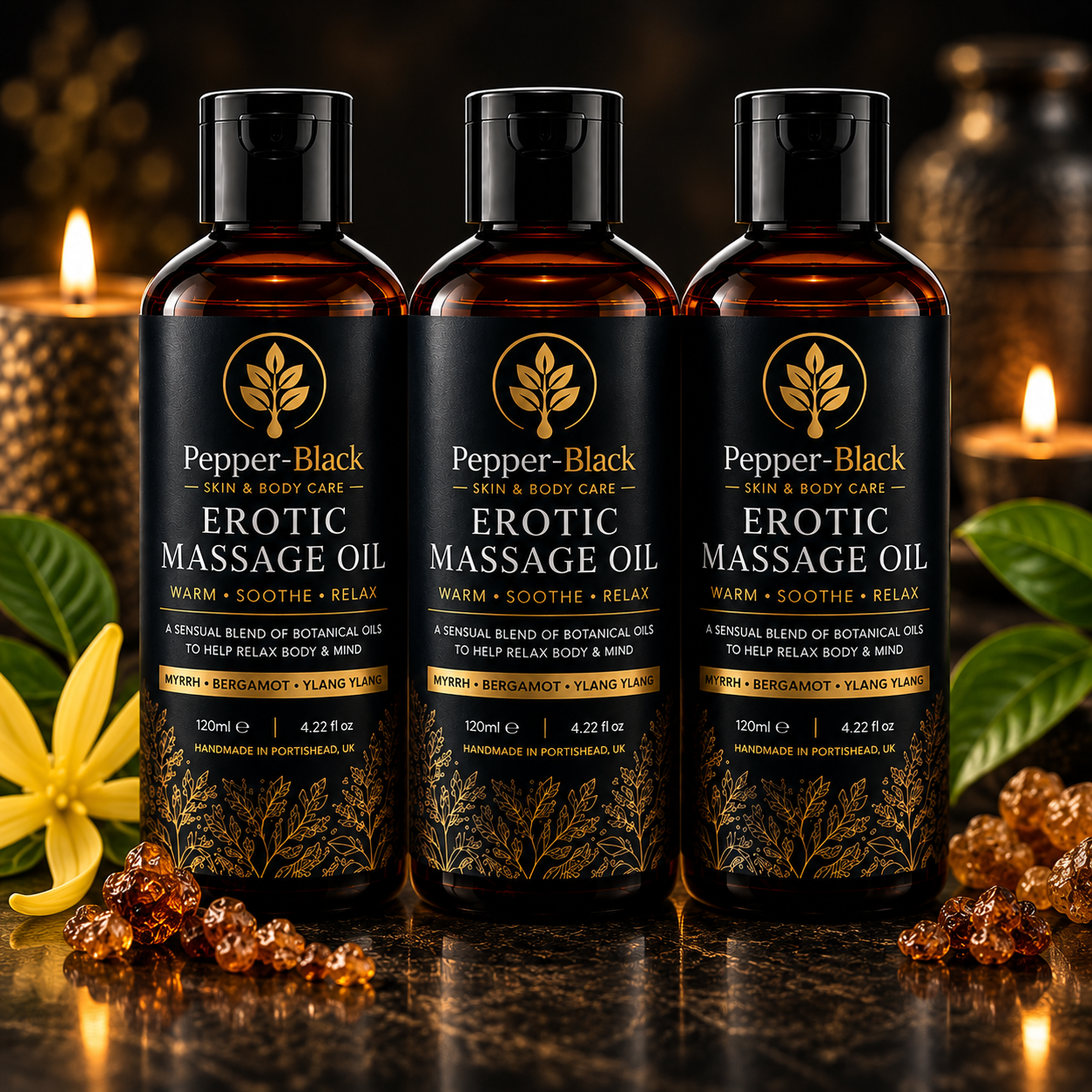 Sensual Erotic Massage Oil – Myrrh, Bergamot & Ylang Ylang | Relaxing Aromathera