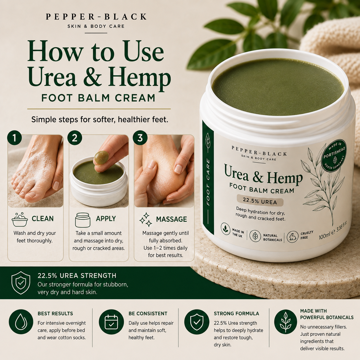 Pepper-Black Intensive Foot Cream Urea&Hemp  22.5% | For Dry Feet