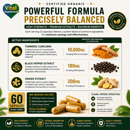 Turmeric + Black Pepper + Ginger - Includes Free Black Seed Oil - 60, 120, 180 Capsules High Strength Supplement