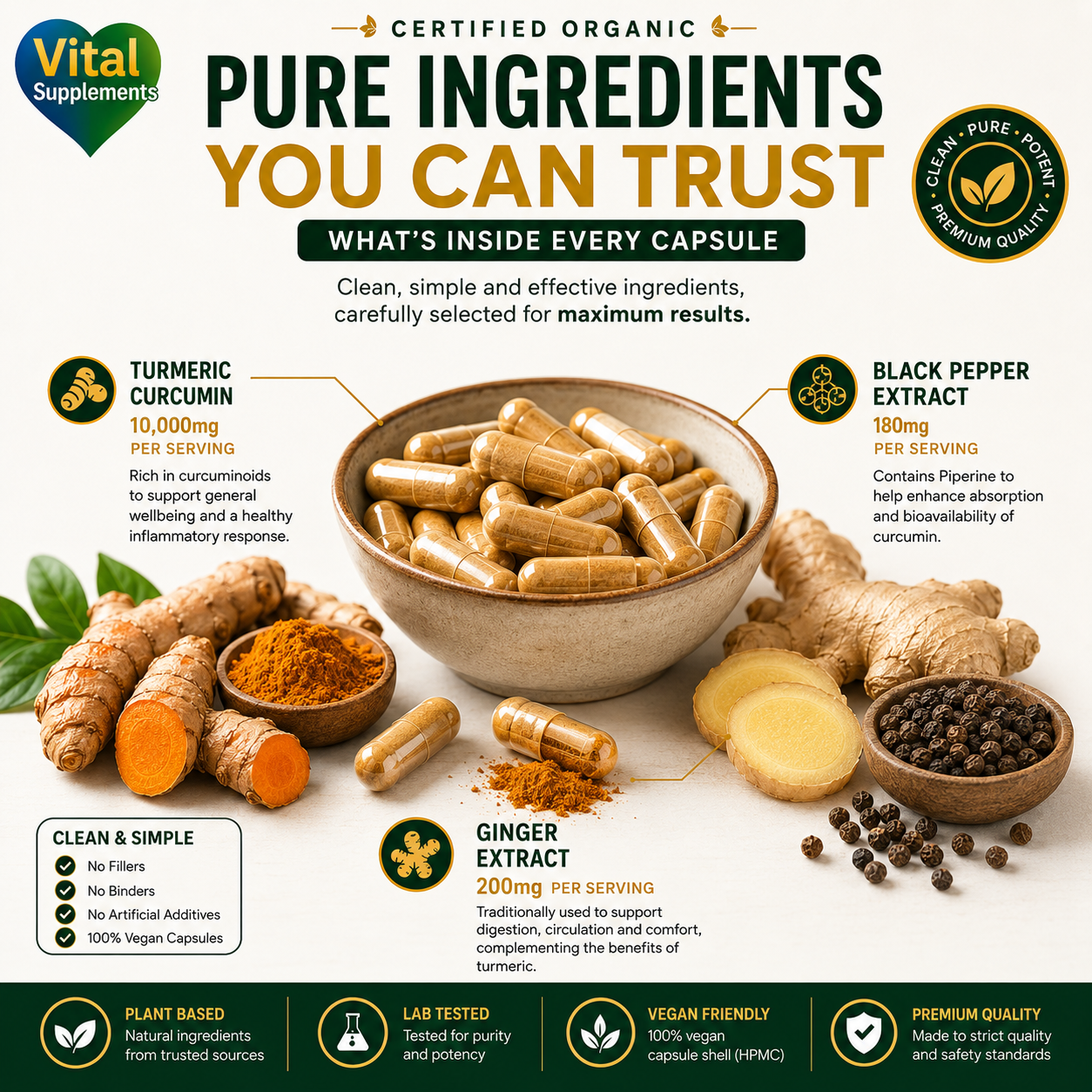 Turmeric + Black Pepper + Ginger - Includes Free Black Seed Oil - 60, 120, 180 Capsules High Strength Supplement