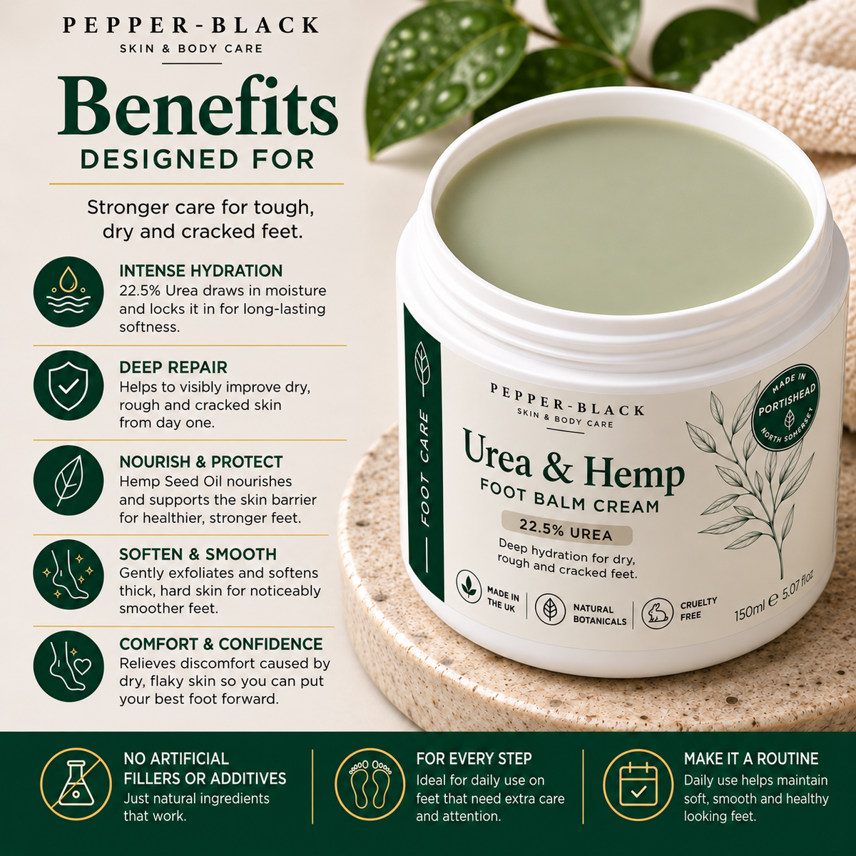 Pepper-Black Urea & Hemp Foot Balm Cream benfits