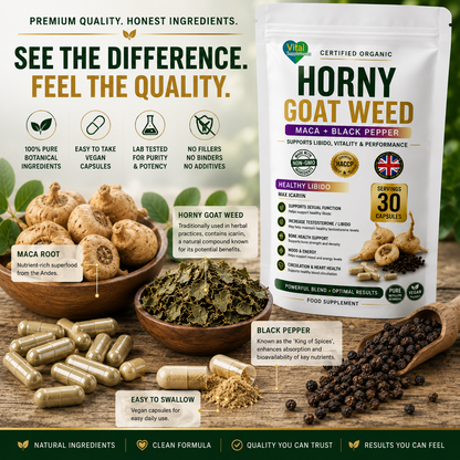 HornyGoatWeed Extract Powder 10:1 + Maca & Black Pepper | Libido Herbal Blend | Supplements