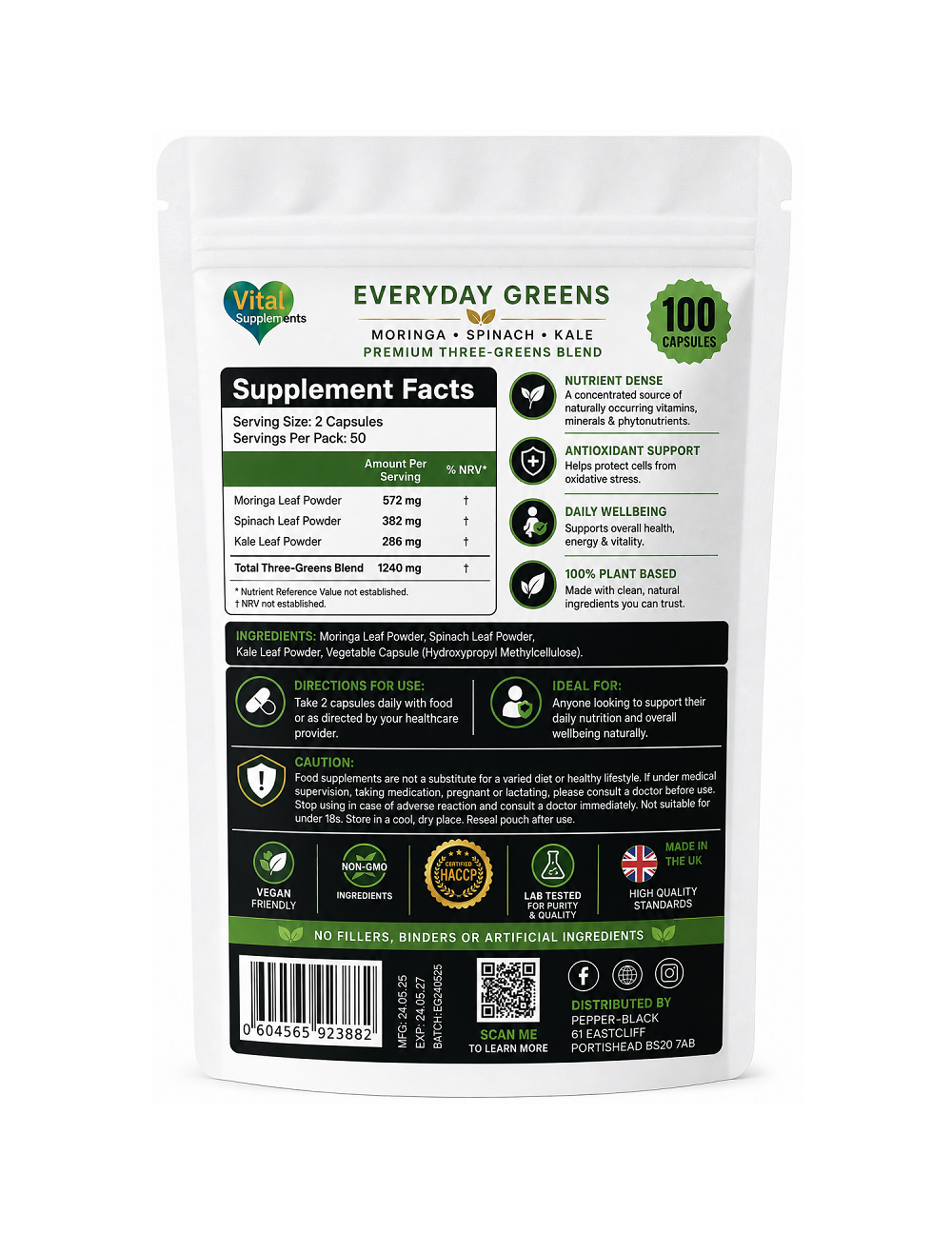 Everyday Greens™ Moringa, Spinach & Kale Capsules – 1240mg