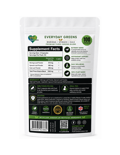 Everyday Greens™ Moringa, Spinach & Kale Capsules – 1240mg