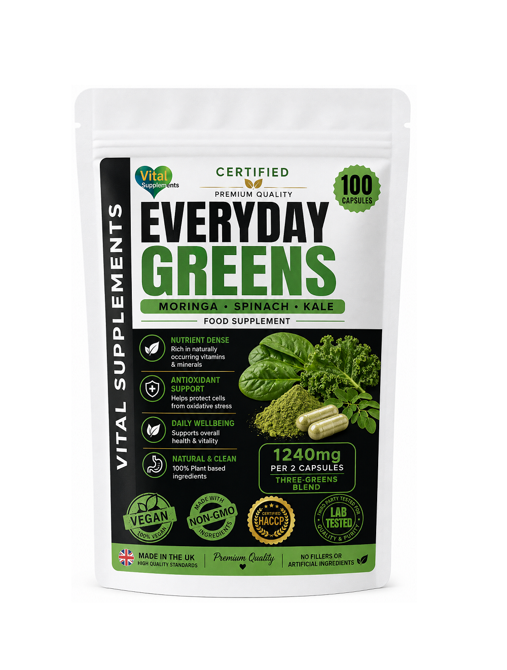 Everyday Greens™ Moringa, Spinach & Kale Capsules – 1240mg