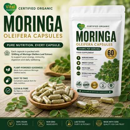 Moringa Capsules 1240mg | Organic Moringa Oleifera Leaf | High Strength Supplements