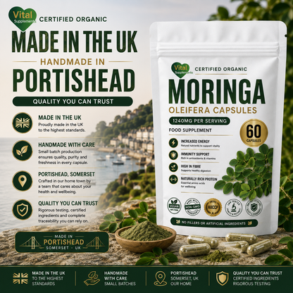 Moringa Capsules 1240mg | Organic Moringa Oleifera Leaf | High Strength Supplements