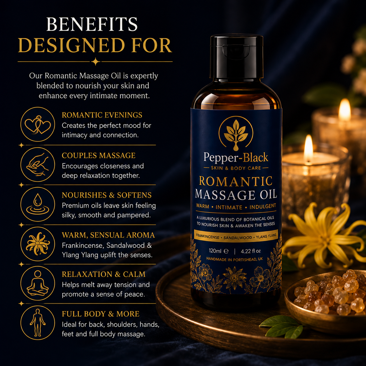Luxury Botanical Massage Oil – Frankincense, Sandalwood & Ylang Ylang