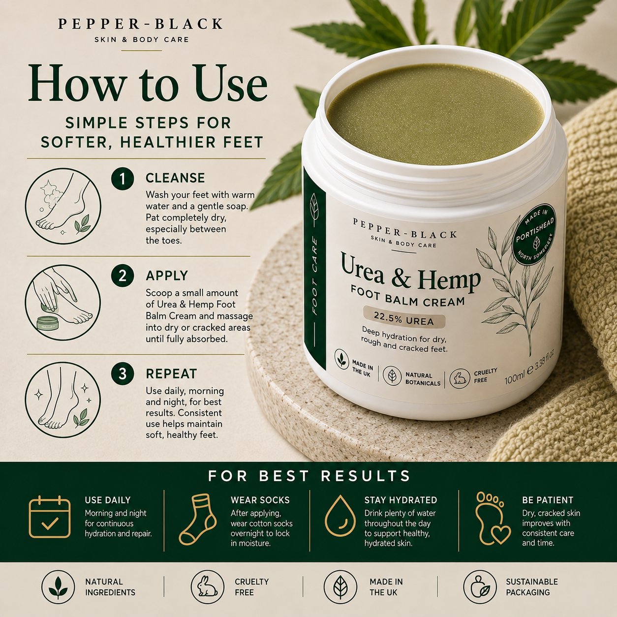 Pepper-Black Intensive Foot Cream Urea&Hemp  22.5% | For Dry Feet