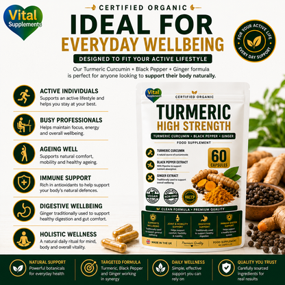 Turmeric + Black Pepper + Ginger - Includes Free Black Seed Oil - 60, 120, 180 Capsules High Strength Supplement
