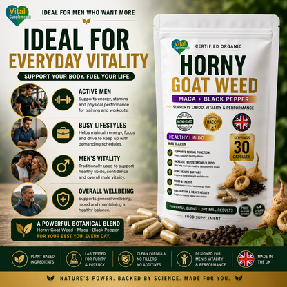 HornyGoatWeed Extract Powder 10:1 + Maca & Black Pepper | Libido Herbal Blend | Supplements