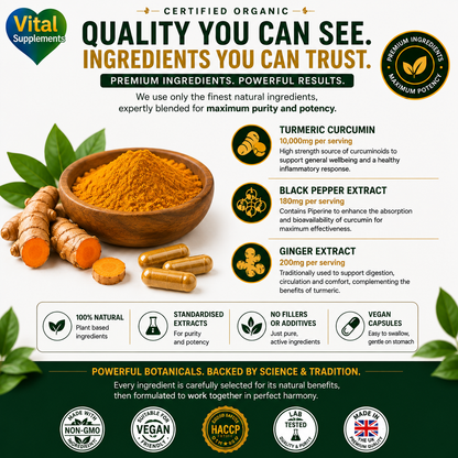 Turmeric + Black Pepper + Ginger - Includes Free Black Seed Oil - 60, 120, 180 Capsules High Strength Supplement