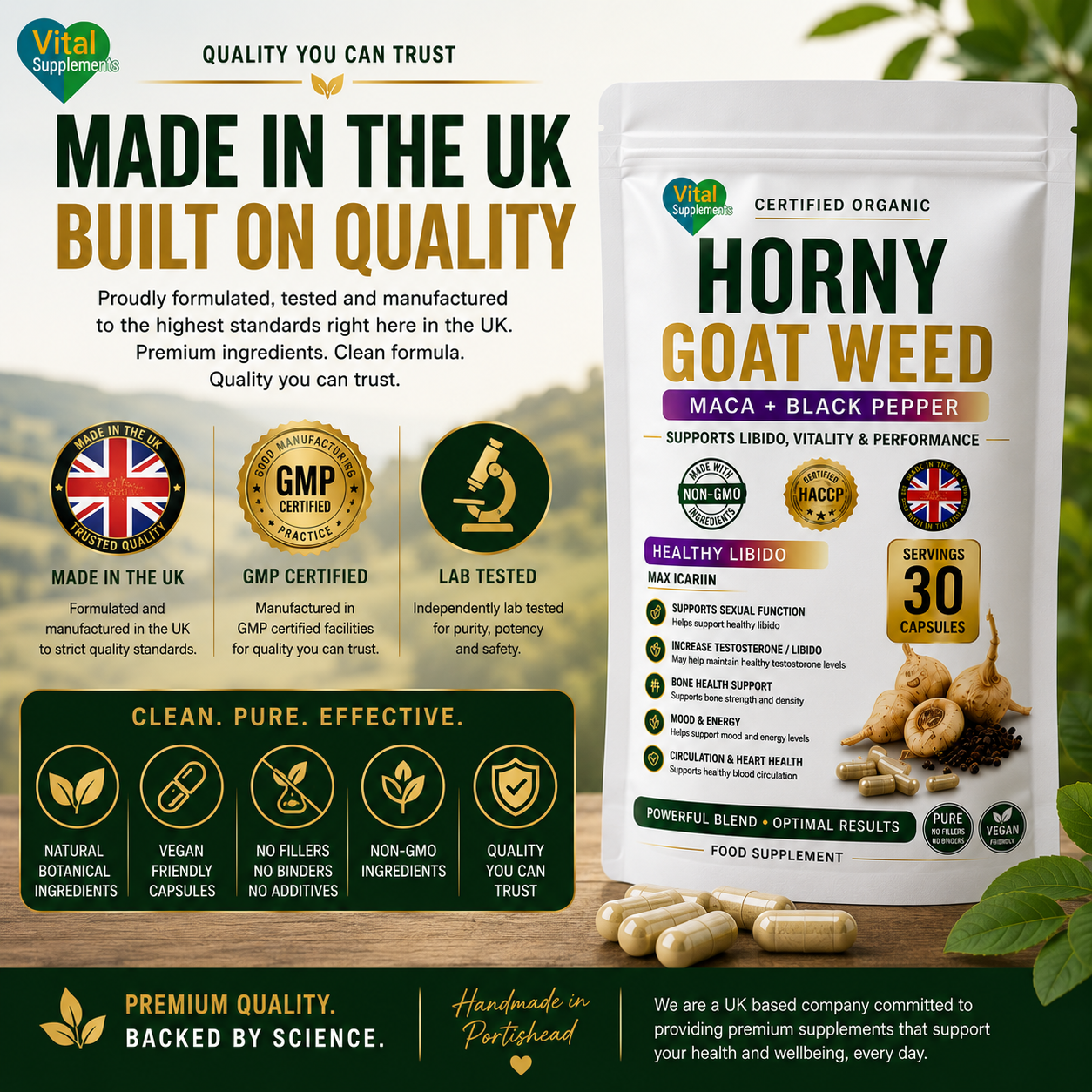 HornyGoatWeed Extract Powder 10:1 + Maca & Black Pepper | Libido Herbal Blend | Supplements