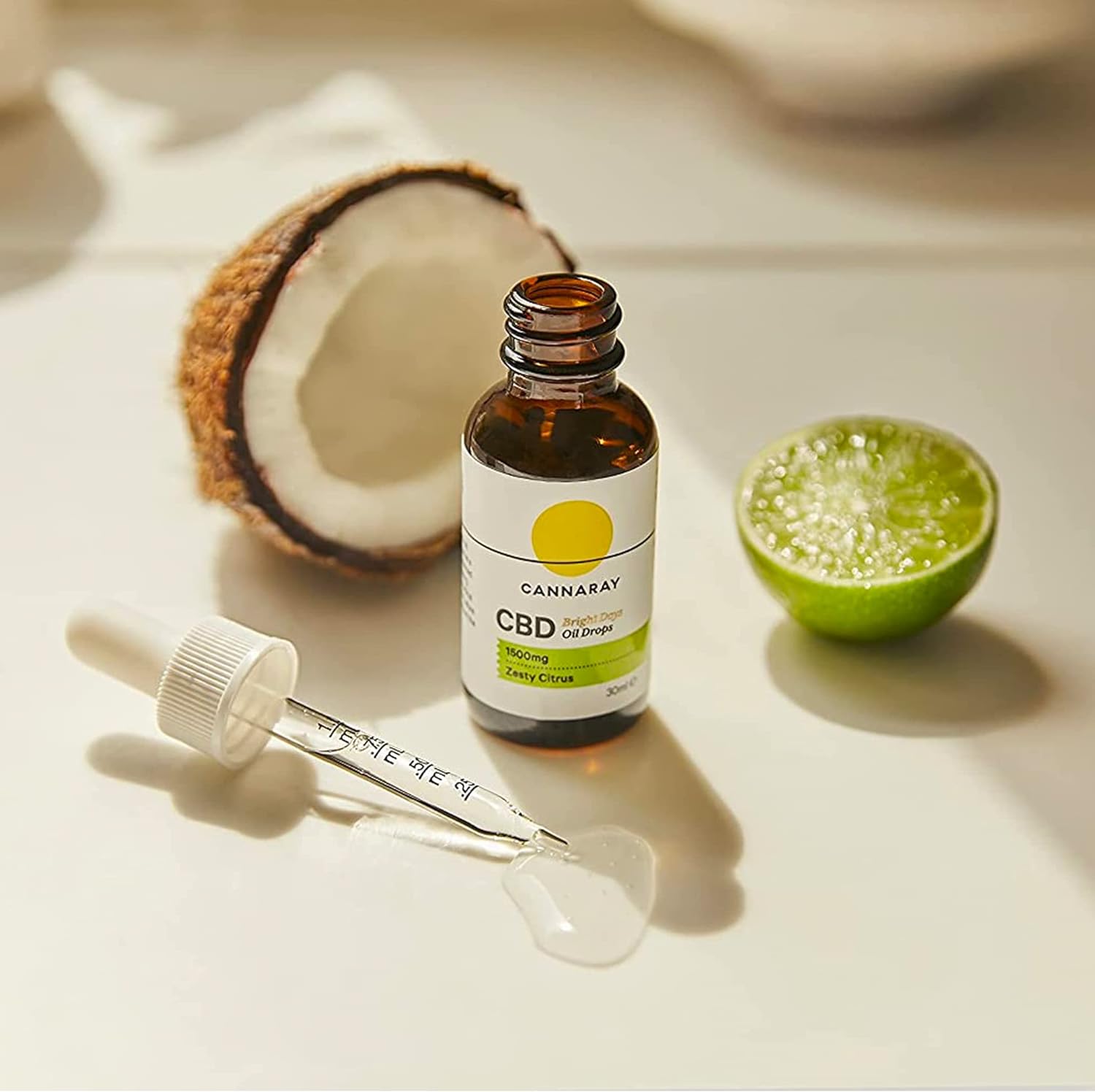 500mg Zesty Citrus Flavour CBD OIl Low Strength 10ml Bottle with lemon and coconut shell