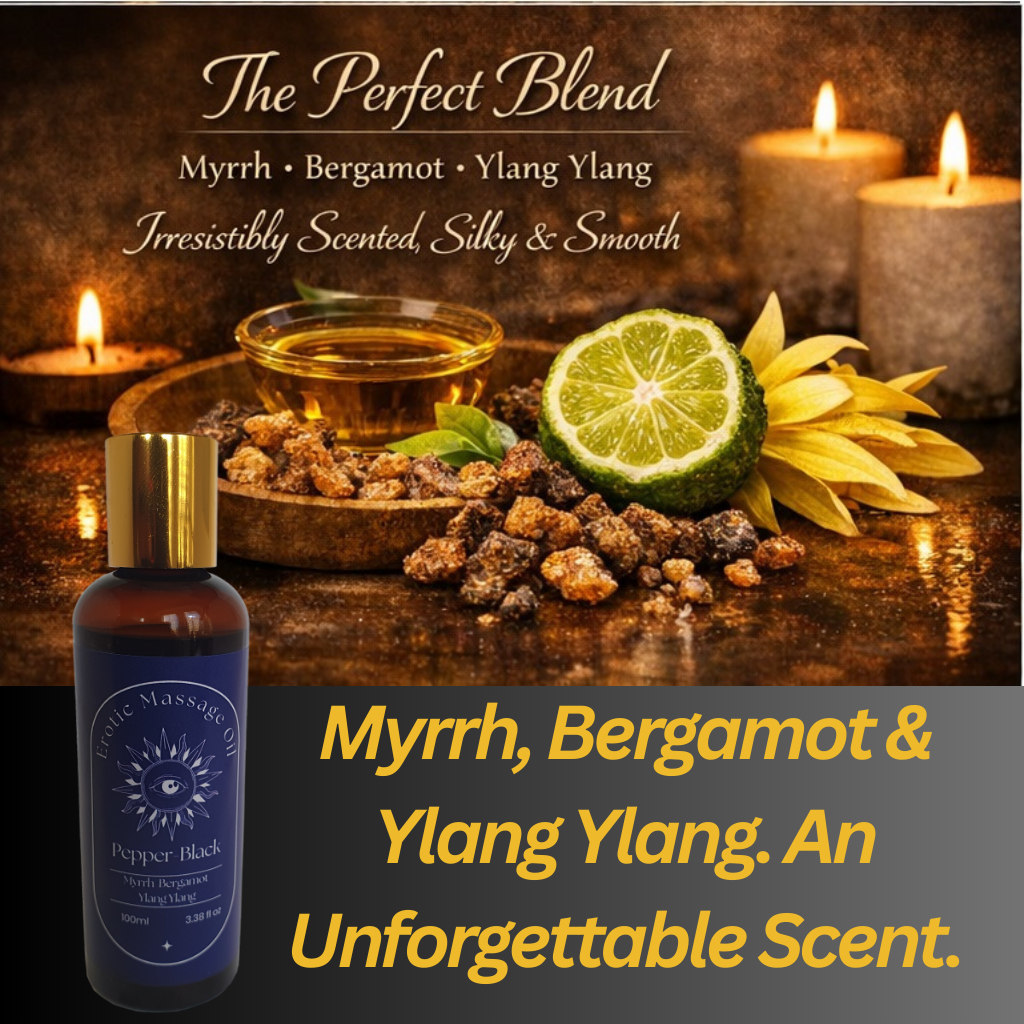Sensual Erotic Massage Oil – Myrrh, Bergamot & Ylang Ylang | Relaxing Aromathera