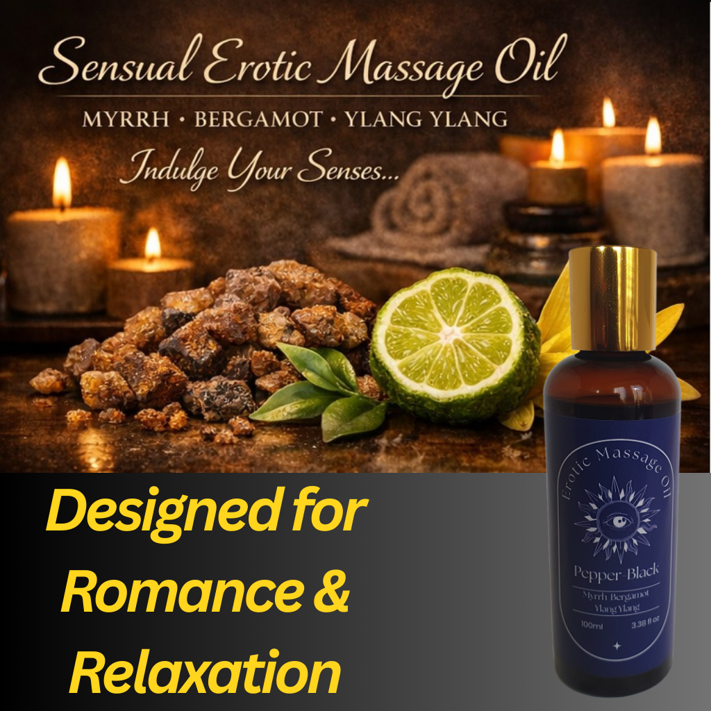 Sensual Erotic Massage Oil – Myrrh, Bergamot & Ylang Ylang | Relaxing Aromathera
