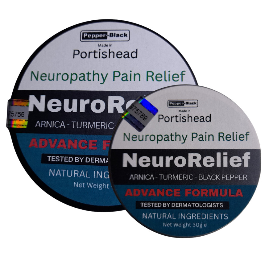 Two containers of NeuroRelief neuropathy pain relief on a light gray background