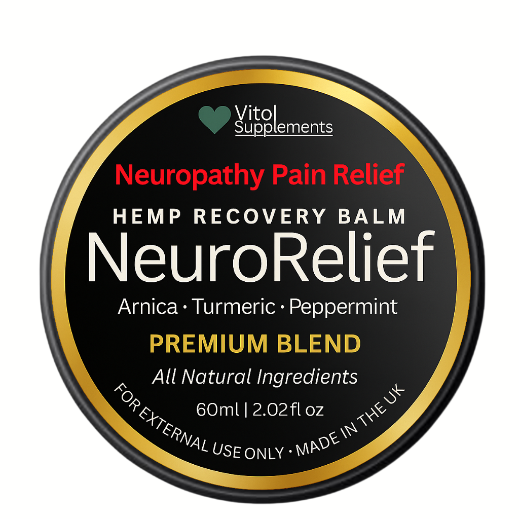 NeuroRelief Hemp Recovery Balm container with Vitol Supplements branding on a white background