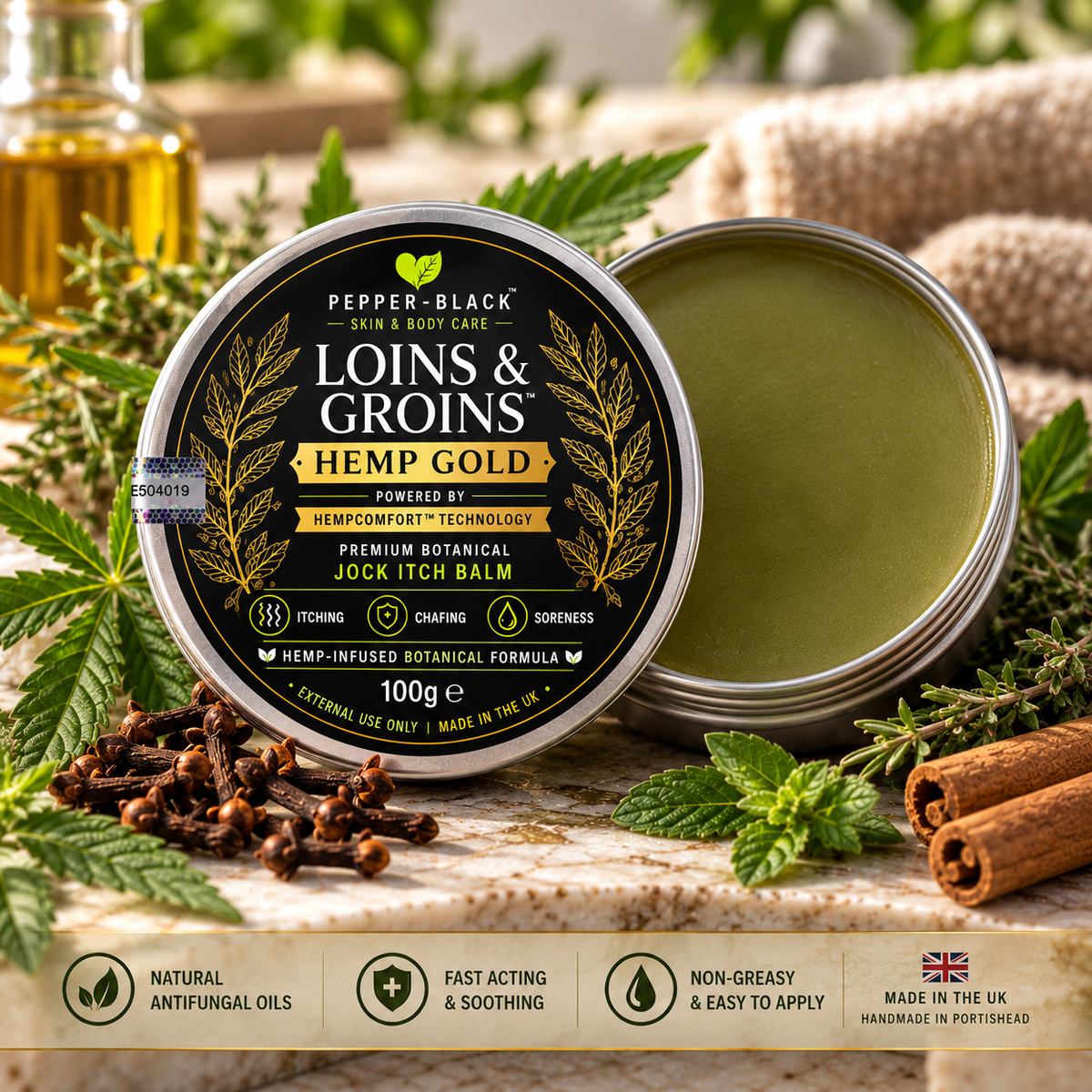 Jock Itch Balm for Men – Loins & Groins™ Hemp Gold 100ml / 150ml