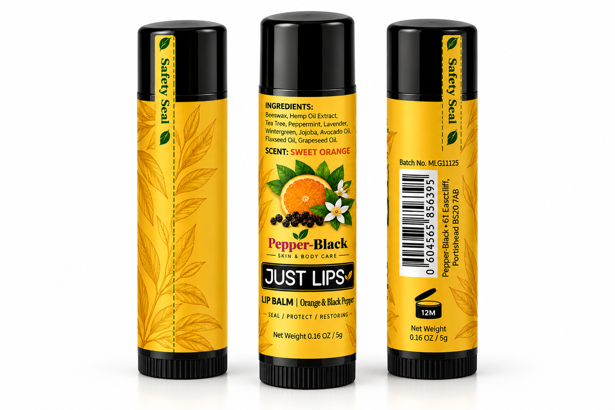 Natural Men's Lip Balm | Orange + Black Pepper | 5ml