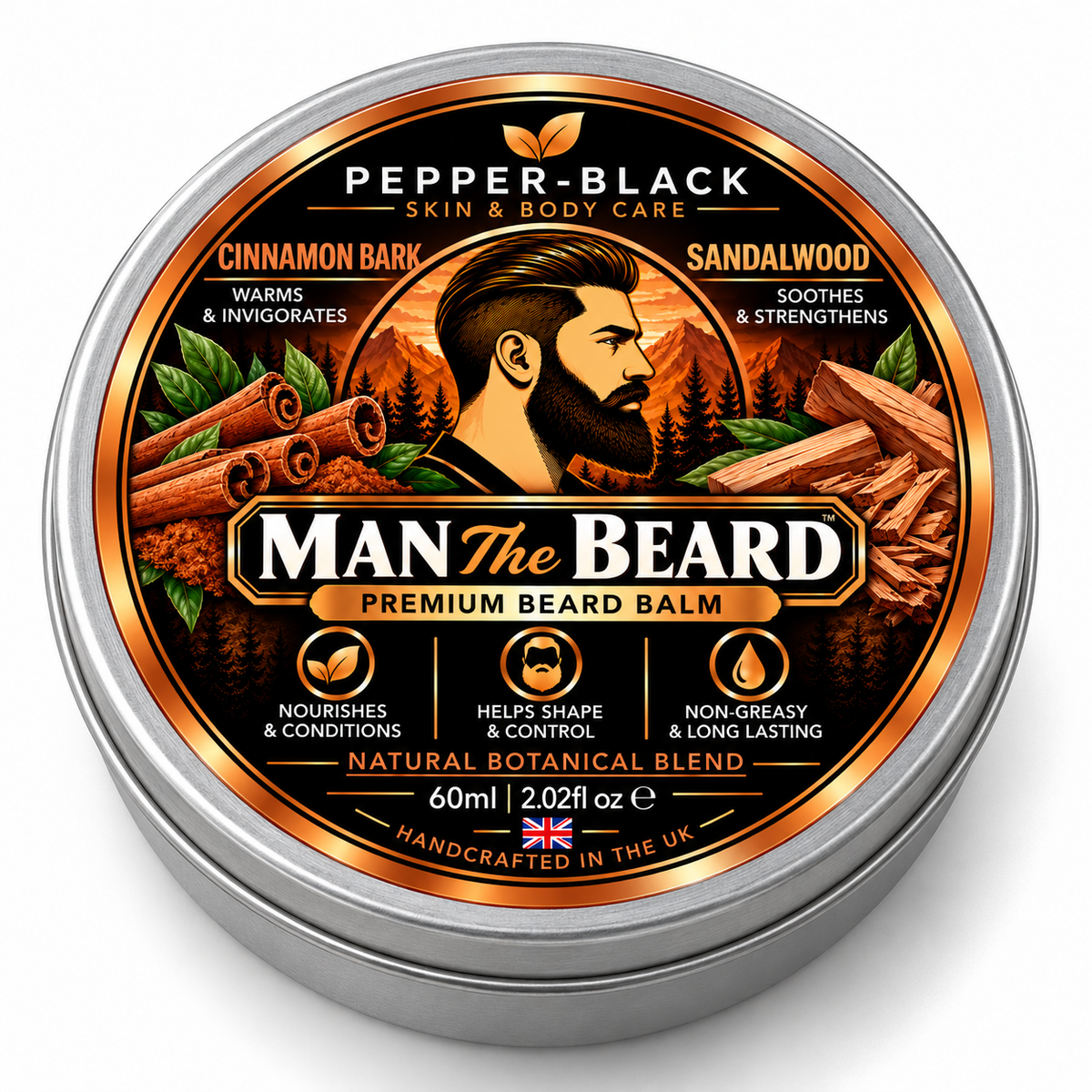 Cinnamon & Sandalwood Beard Balm 60ml – Conditioning & Styling | Man The Beard™