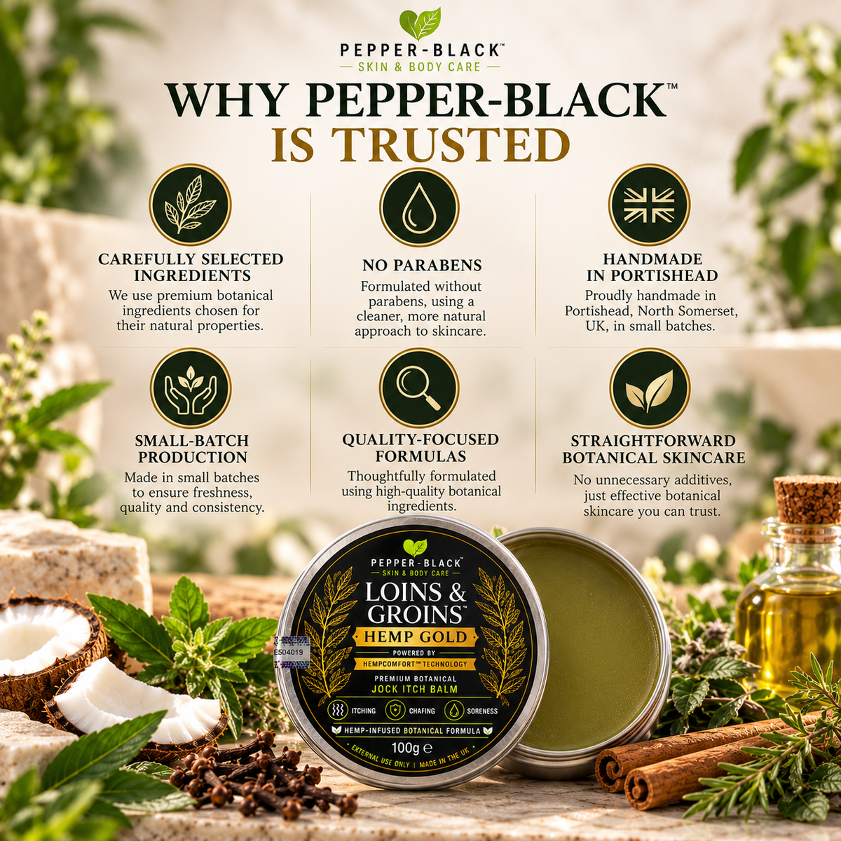 Jock Itch Balm for Men – Loins & Groins™ Hemp Gold 100ml / 150ml