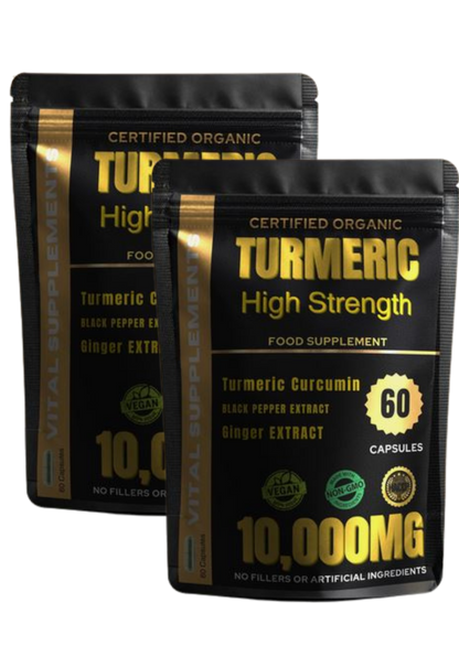 Turmeric + Black Pepper + Ginger - Includes Free Black Seed Oil - 60, 120, 180 Capsules High Strength Supplement