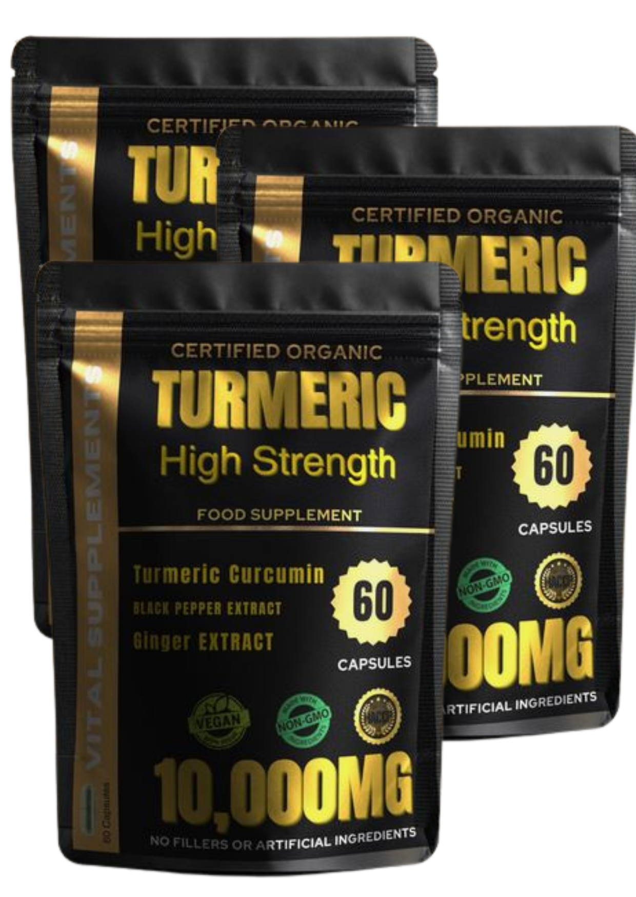 Turmeric + Black Pepper + Ginger - Includes Free Black Seed Oil - 60, 120, 180 Capsules High Strength Supplement