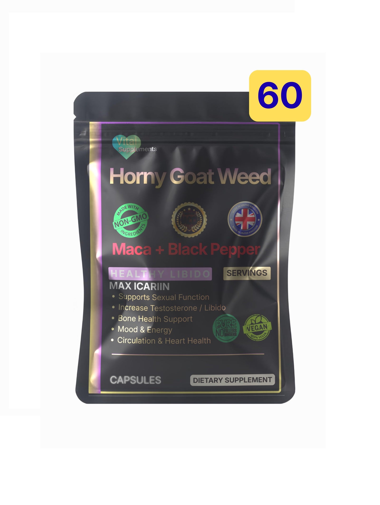 Horny Goat Weed Extract Powder 10:1 + Maca & Black Pepper | Libido Herbal Blend | Supplements
