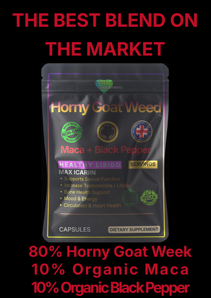 Horny Goat Weed Extract Powder 10:1 + Maca & Black Pepper | Libido Herbal Blend | Supplements