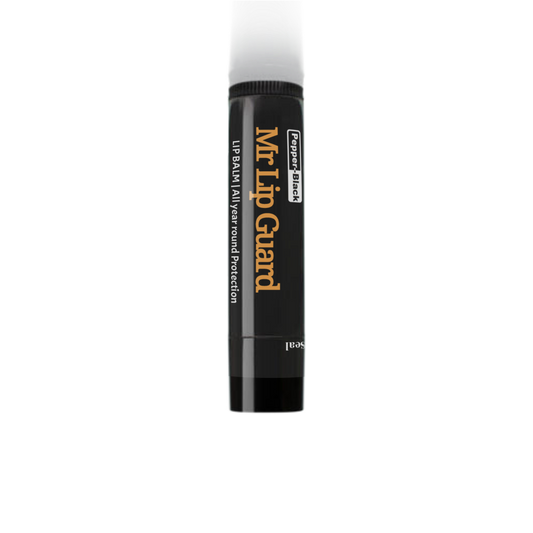 Lip balm tube labeled 'Mr Lip Guard' on a white background