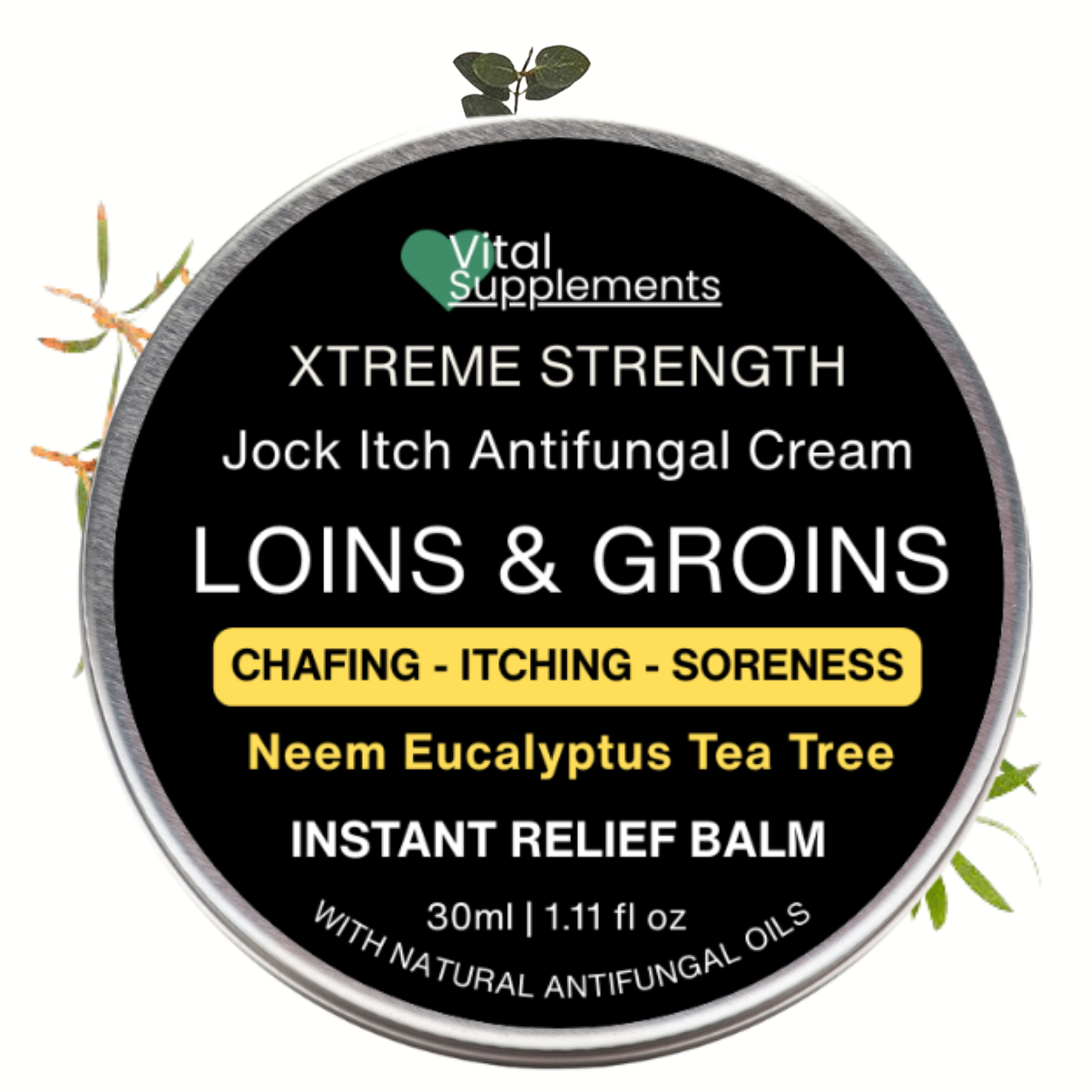 Vital Supplements Xtreme Strength Jock Itch Antifungal Cream container on a white background