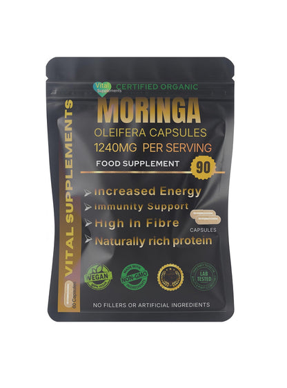 Moringa Capsules 1240mg | Organic Moringa Oleifera Leaf | Vegan | 30/60/90 | Supplements