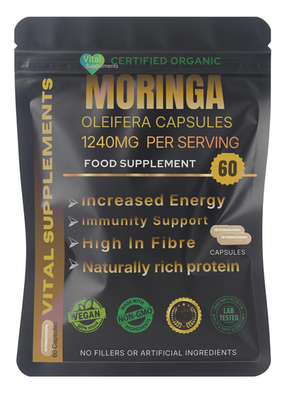 Moringa Capsules 1240mg | Organic Moringa Oleifera Leaf | Vegan | 30/60/90 | Supplements