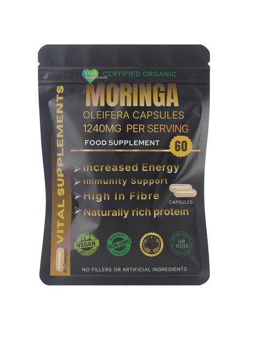 Moringa Capsules 1240mg | Organic Moringa Oleifera Leaf | Vegan | 30/60/90 | Supplements