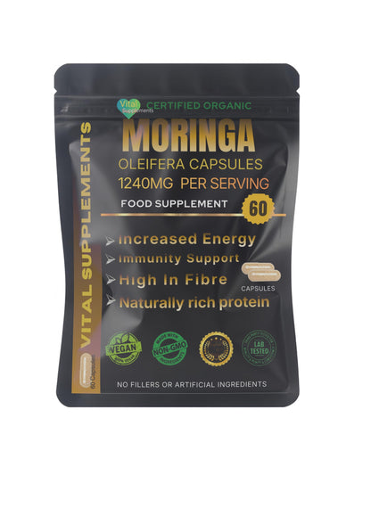 Moringa Capsules 1240mg | Organic Moringa Oleifera Leaf | Vegan | 30/60/90 | Supplements