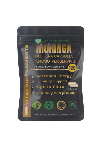 Moringa Capsules 1240mg | Organic Moringa Oleifera Leaf | Vegan | 30/60/90 | Supplements