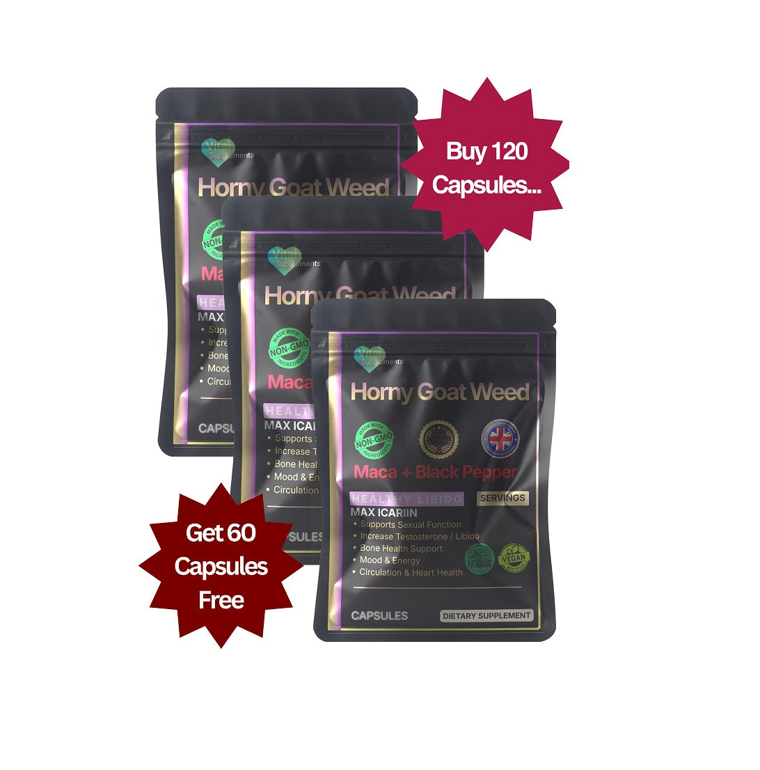 Horny Goat Weed Extract Powder 10:1 + Maca & Black Pepper | Libido Herbal Blend | Supplements