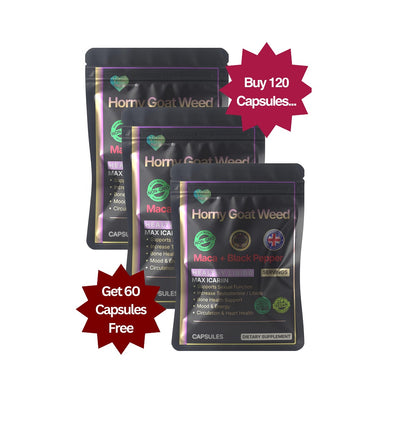 Horny Goat Weed Extract Powder 10:1 + Maca & Black Pepper | Libido Herbal Blend | Supplements